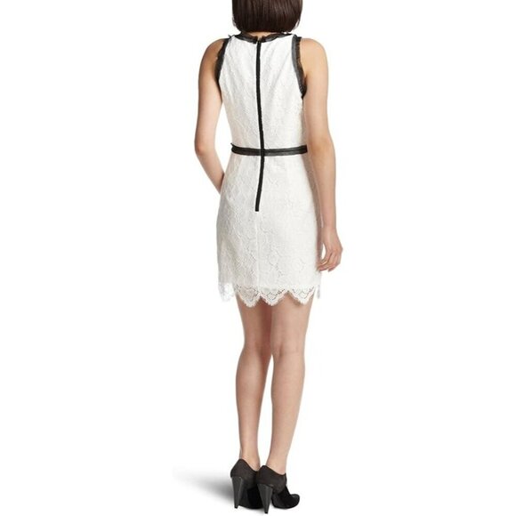 Milly Sleeveless White Lace Dress Black Tulle Trim Exposed Zipper Mini Dress 6 - Picture 5 of 10